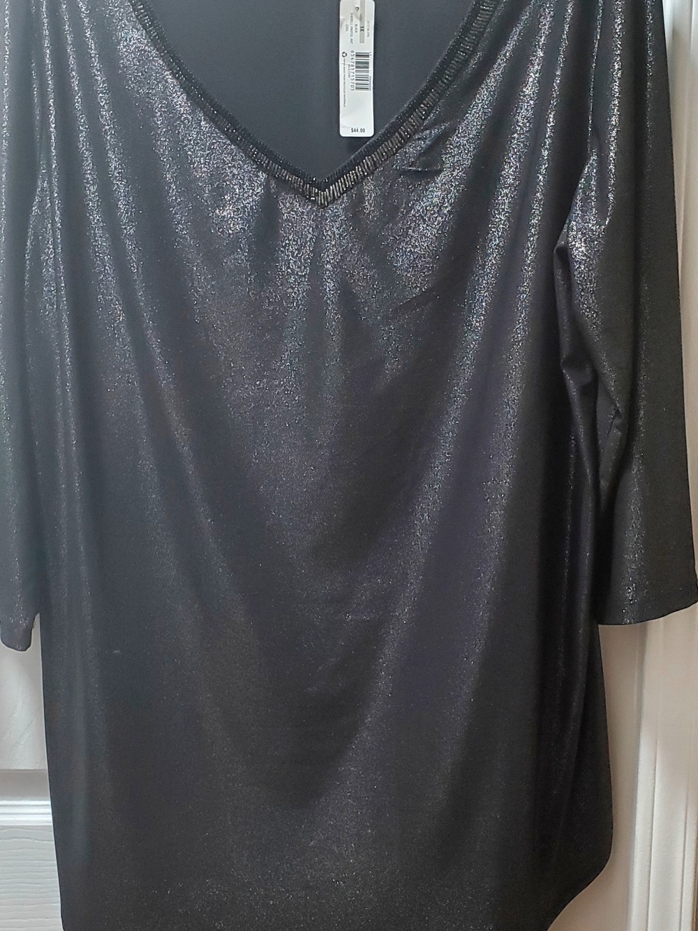 New Directions Shimmery Black V-Neck Women's Top